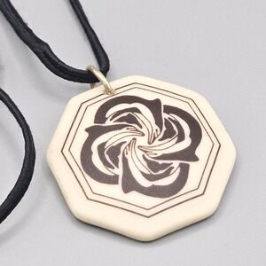 Porcelain Octagon Pendant Necklace Black Dolphin Swirl Cream Corded Necklace